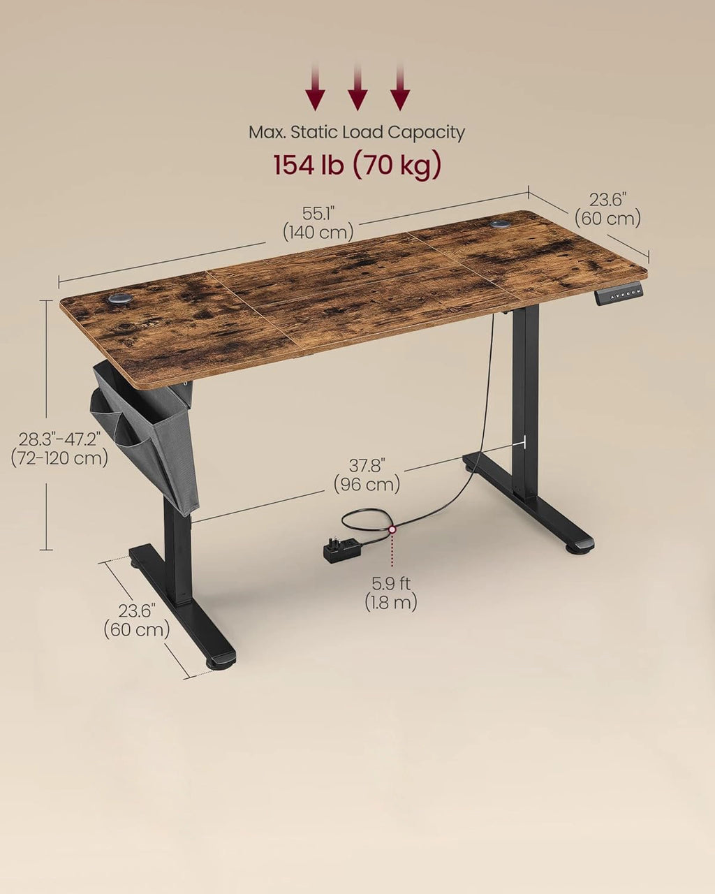 electric standing desk 140cm dimensions by luxurygadgetshop