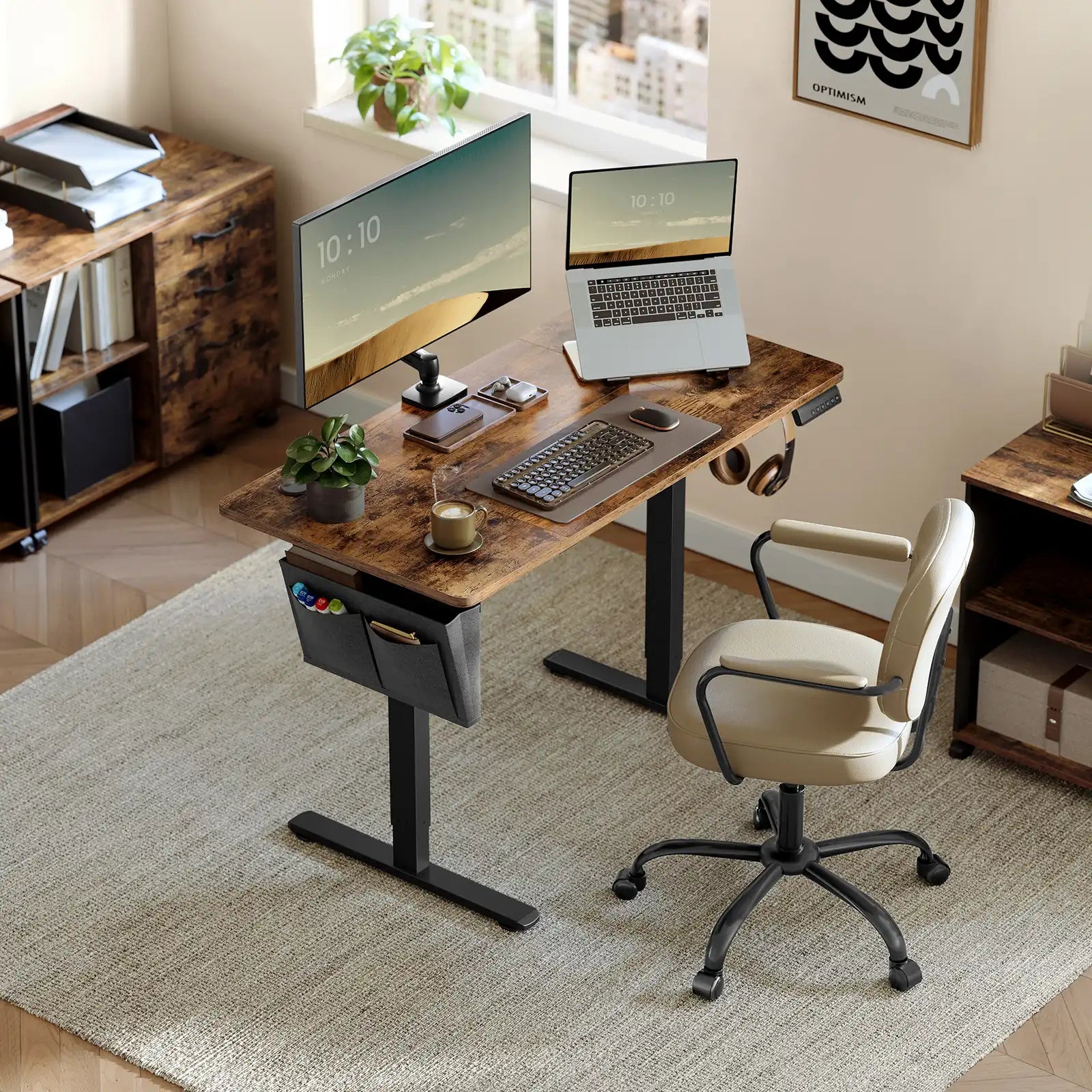 electric standing desk 120 cm home office set up - sit and stand wooden tabletop by luxurygadgetshop