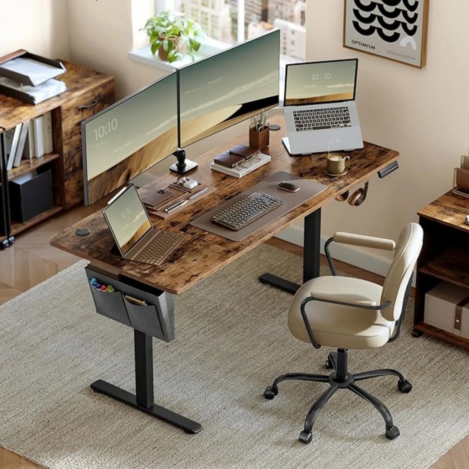 electric standing desk 140cm - height adjustable home office gear by luxurygadgetshop